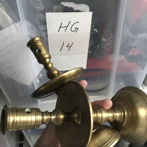 Antique Handmade Belgian Cast Brass Candlestick Holders 8 X 4 - Picture 10 of 10